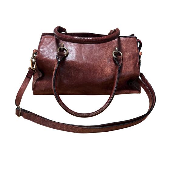 Wilsons Leather Burgundy Brown Leather Shoulder Bag Purse 14x8x8 Double Handle - Picture 4 of 16
